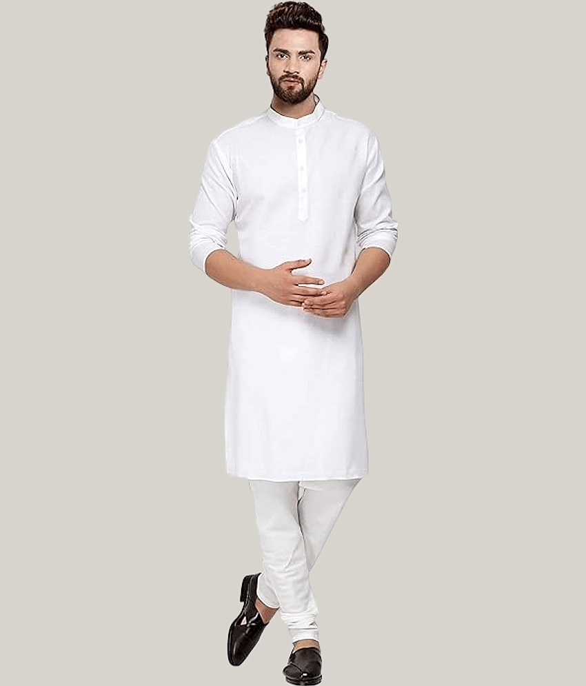 YUG ART Cotton Blend Solid Relaxed Fit Kurta Pyjama Set For Men ( Sky Blue )