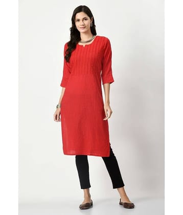 MAURYA 100% Cotton Embroidered Straight Women's Kurti - Red ( Pack of 1 )