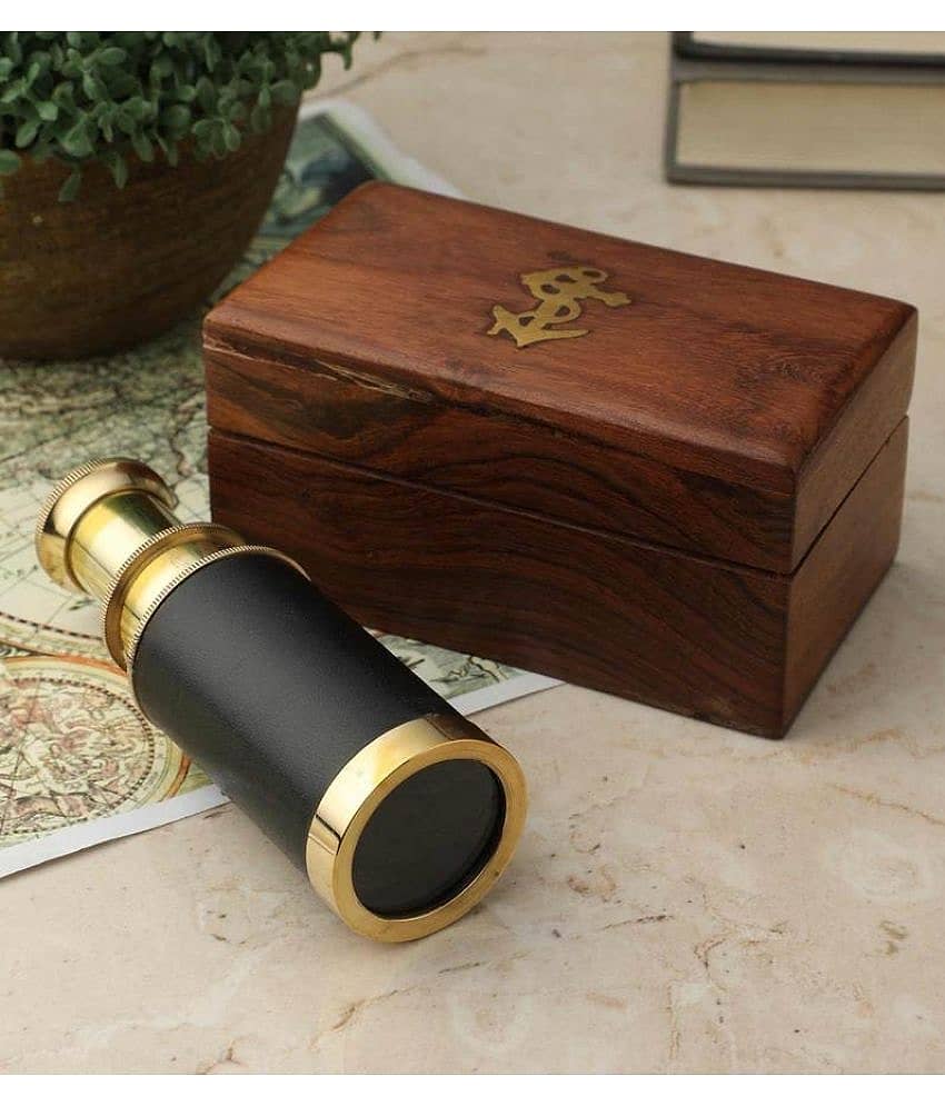 Generic - Black and Golden Brass Telescope with Sheesham Box Showpiece 3 cm
