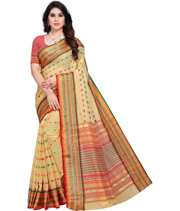 Sidhidata Cotton Silk Saree With Unstitched Blouse Piece ( Pink )