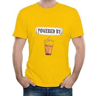 HIT SQUARE Yellow Pure Cotton Round Neck Printed For Men