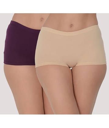 Leading Lady Pack of 2 Cotton Solid Women's Boy Shorts ( Purple )