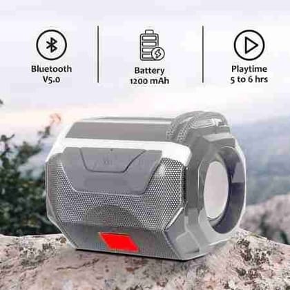 Wireless Bluetooth Speaker with Mic, FM Radio, AUX or USB or TF Support & 6Hrs Playtime - Hands-Free Calling & Rechargeable Battery Grey