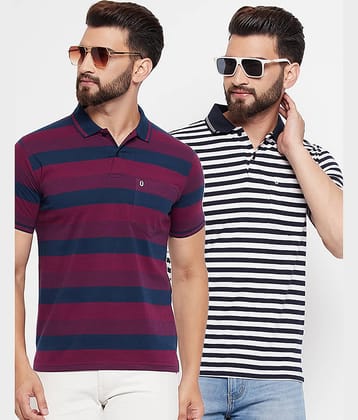 UNIBERRY Pack of 2 Cotton Blend Regular Fit Striped Half Sleeves Men's Polo T Shirt ( Maroon )