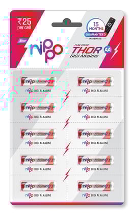 Nippo Thor Leakproof Alkaline AA Batteries 1.5 V  Pack of 10