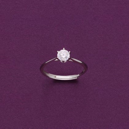 Classic Elegant Round Silver Solitaire Ring-White Stone / Silver / 7