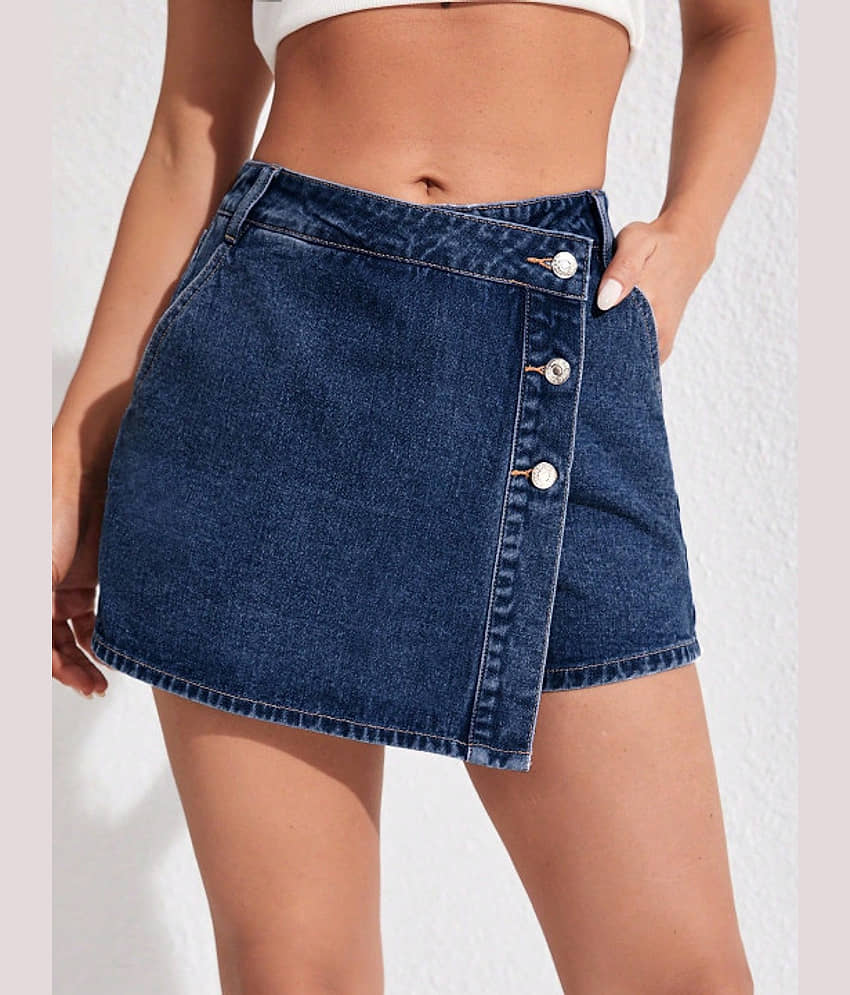 Shine n Show Women Denim Regular Shorts ( Navy Blue )