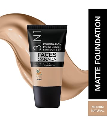 FACES CANADA Hydra Matte Foundation + Moisturizer + SPF 30, Caramel Natural 023, 18ml (Pack of 1)