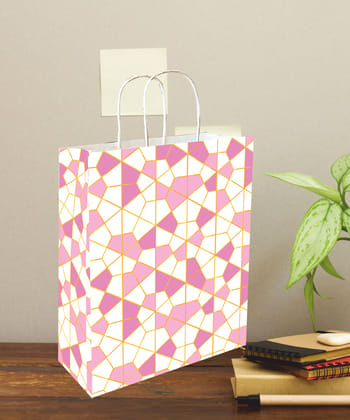90 GSM Abstract Printed Small Paper Gift Bags, Ideal for Birthday Return Gifts, Wedding Gifts, & Gifting on Special Occasions (Size: 9.4 x 7.9 x 3 inch) -  12