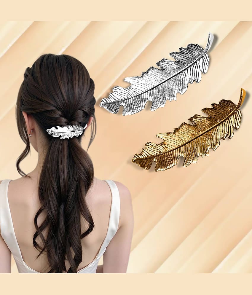 LYKAA Gold,Silver Hair Clip ( Pack of 2 )
