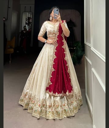 A TO Z CART White Silk Chaniya Choli Semi Stitched Lehenga Single