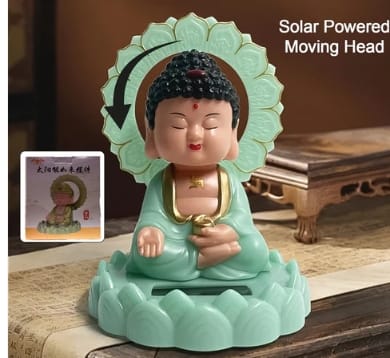 Plastic Solar Powered Moving Head Sitting Action Buddha Statue (1 Pc / Mix Color)