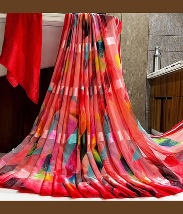 Sanjana Silk Georgette Printed Saree With Unstitched Blouse Piece ( Pink )
