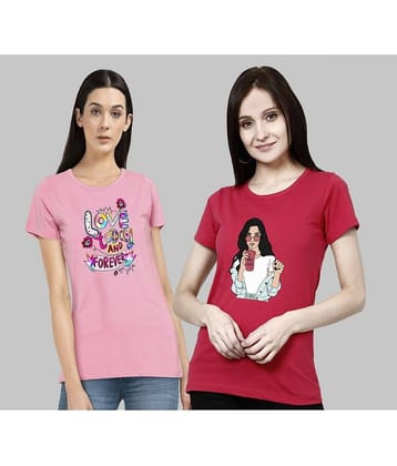 CHOZI Women Cotton Blend Printed Regular Fit Round Neck T-Shirt ( Pink )