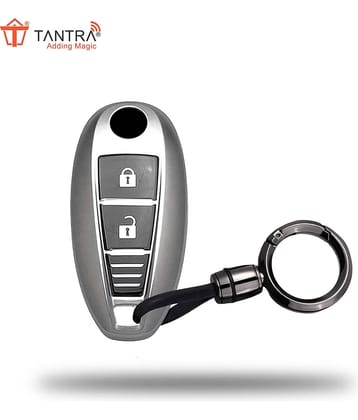 TANTRA TPU Key Cover and Metal Keychain Compatible for Maruti Suzuki Baleno | Ciaz | Swift | Ertiga | Ignis | Ritz | S-Cross | SX4 | Vitara Brezza 3 Button Smart Key Cover (Grey)