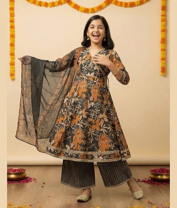 kedar fab Girls Silk Blend Kurti with Palazzo ( Pack of 1 , Green )