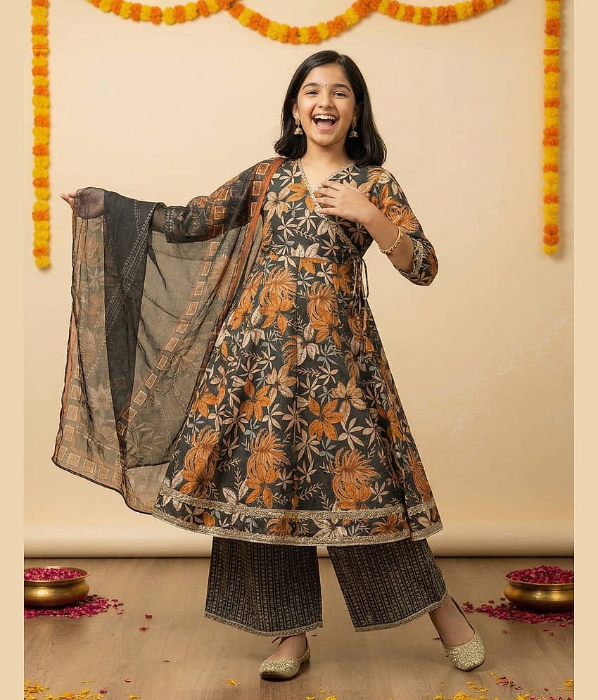 kedar fab Girls Silk Blend Kurti with Palazzo ( Pack of 1 , Green )