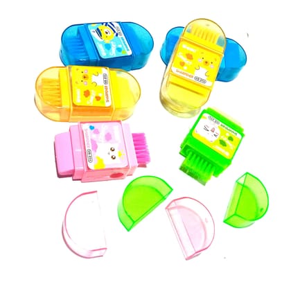 nawani 3in1 eraser,sharpners and brush - pack of 6 pcs for birthday party return gifts for kids- Multi color