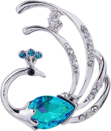 Romp Fashion Blue Crystal Peacock Design Brooch for Men and Women