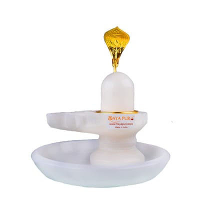MAYAPURI White Marble Stone Shivling and Brass Naga/Snake with Abhishek Patra | Shiva Lingam for Pooja