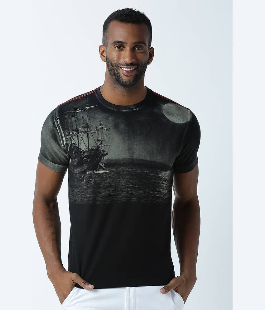 Huetrap Pack of 1 Cotton Regular Fit Men's T-Shirt ( Black )