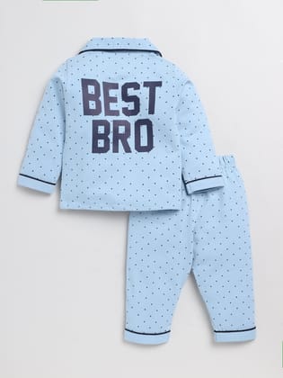Best Bro Blue Full Sleeve Nightwear Set-6-9 m