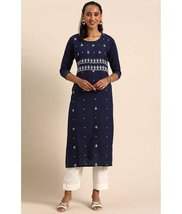 Rajnandini - Navy 100% Cotton Women's Straight Kurti ( Pack of 1 )