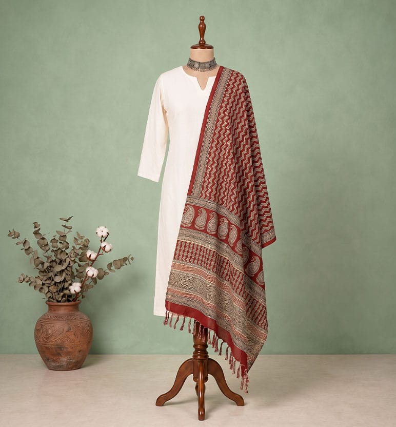 Handcrafted Bagh Print Pure Cotton Dupatta