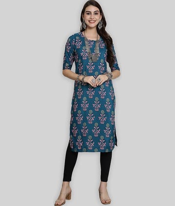 7Threads Crepe Printed Straight Women's Kurti - Blue ( Pack of 1 )