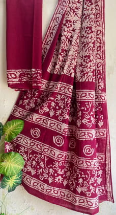 Hand block printed cotton mul saree with blouse.....Size 6.5 with blouseNatural dye n colourPure cotton (92*80)Pure hand ( without skrin chemical),,