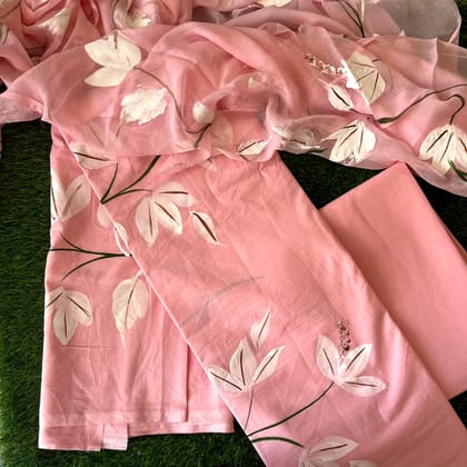 Pure Cotton Unstitched Suit With Chiffon Dupatta-As shown in picture / 2.5 mtr each / Pure cotton with chiffon dupatta