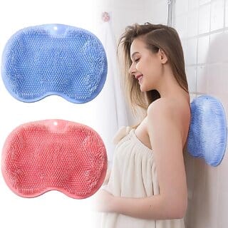 Shower Back & Foot Massager,Wall Mounted Back Scrubber Silicone Bath Massage Cushion Brush With Suction Cups,Bathroom Wash Foot Mat Exfoliating Dead Skin Foot Brush (L-Pink Blue)