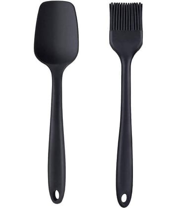 Baskety Silicone and Basting Pastry Brush Mixing Spatula ( Pack of 2, Black)