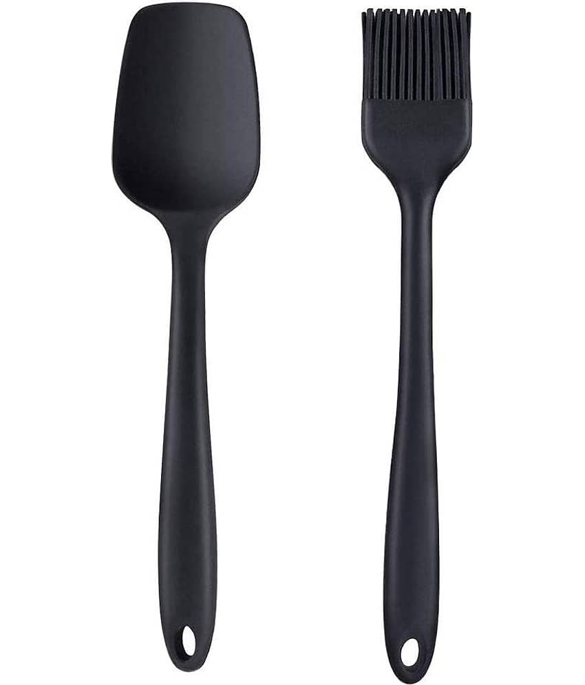 Baskety Silicone and Basting Pastry Brush Mixing Spatula ( Pack of 2, Black)