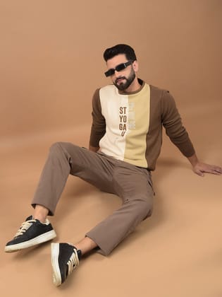 Brown Typographic Print Sweatshirt-XL / Brown