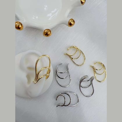 18K Gold Anti Tarnish Stud Clip-On Ear Cuff Conch Earring Pair Women-Gold