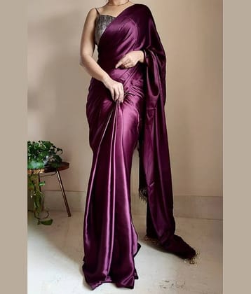 A TO Z CART Satin Solid Saree With Unstitched Blouse Piece ( Red )