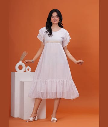 HIGHLIGHT FASHION EXPORT Women Georgette Self Design Empire Dress ( White )