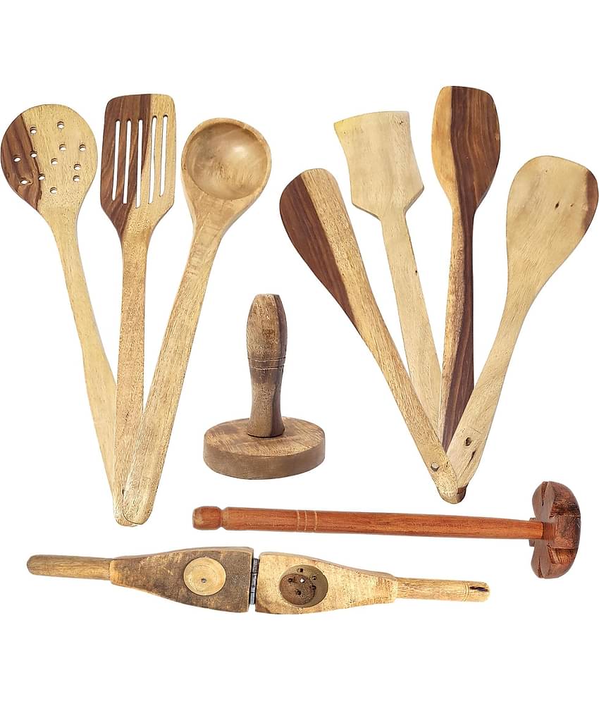 Buzykart - Brown Wood Offset Spatula ( Pack of 10 )