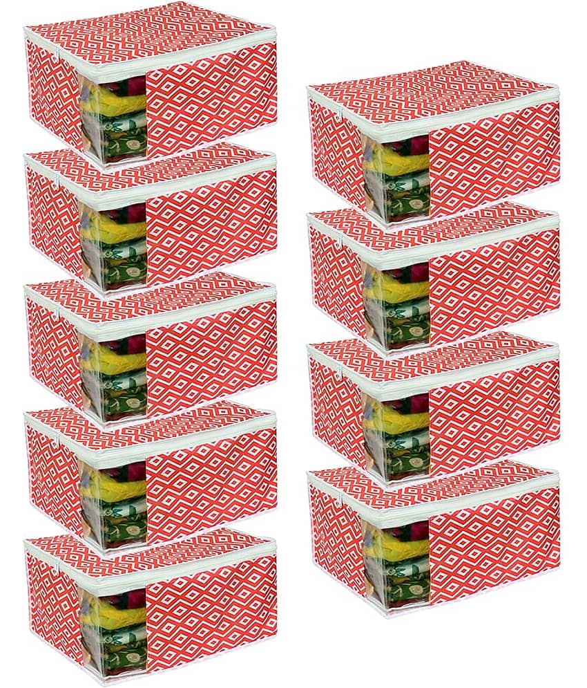PrettyKrafts  Saree Cover Large with Creative Prints, Saree Storage Bag With Zip, Wardrobe Organiser, Clothes Cover & Storage,(Pack of 9) QTR Yellow