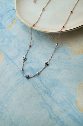 Stationed Evil Eye Sterling Silver Chain-Rose / 16 inches adjustable upto 18 inches