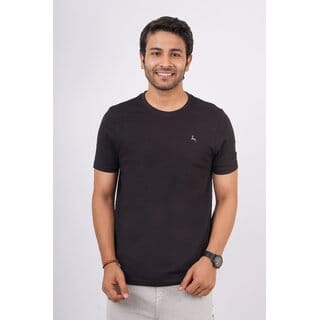 Red Line Mens Black Solid 100% Cotton Round Neck T-Shirt