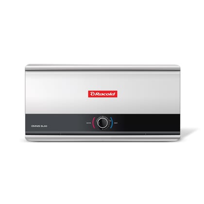 Racold Omnis Slim 15L Horizontal Energy Efficient Storage Water Heater (Geyser) With Free Standard Installation & Pipes |Italian Design| Shower Ready Indicator | Suitable For High Rise Buildings Racold Omnis Slim 15L Horizontal Energy Efficient Storage W