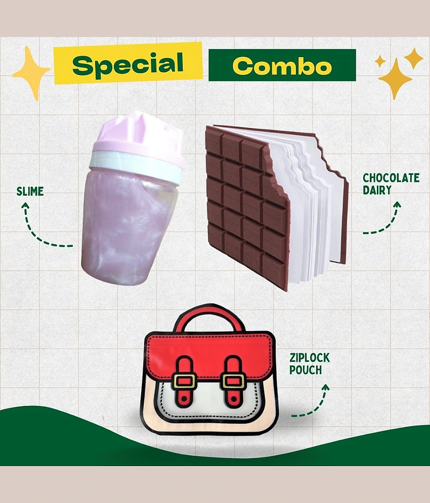 Kalra Magic Fun & Quirky Special Combo 1 Slime 1 Chocolate Dairy Notebook & 1 Ziplock Pouch
