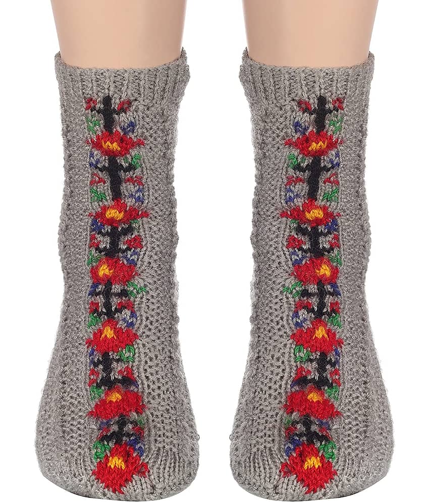 KC Store - Light Grey Woollen  Women's Ankle Length Socks ( Pack of 1 )