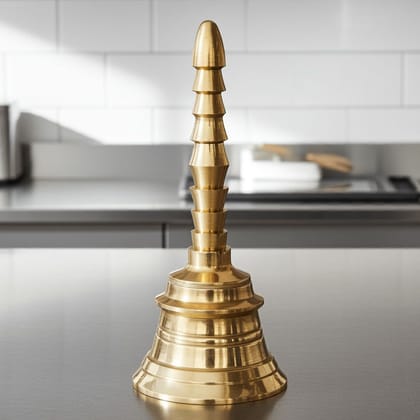 Brass Pooja Hand Bell, Salai Ghanti, Height : 4.5 Inch (FMAS680 D)