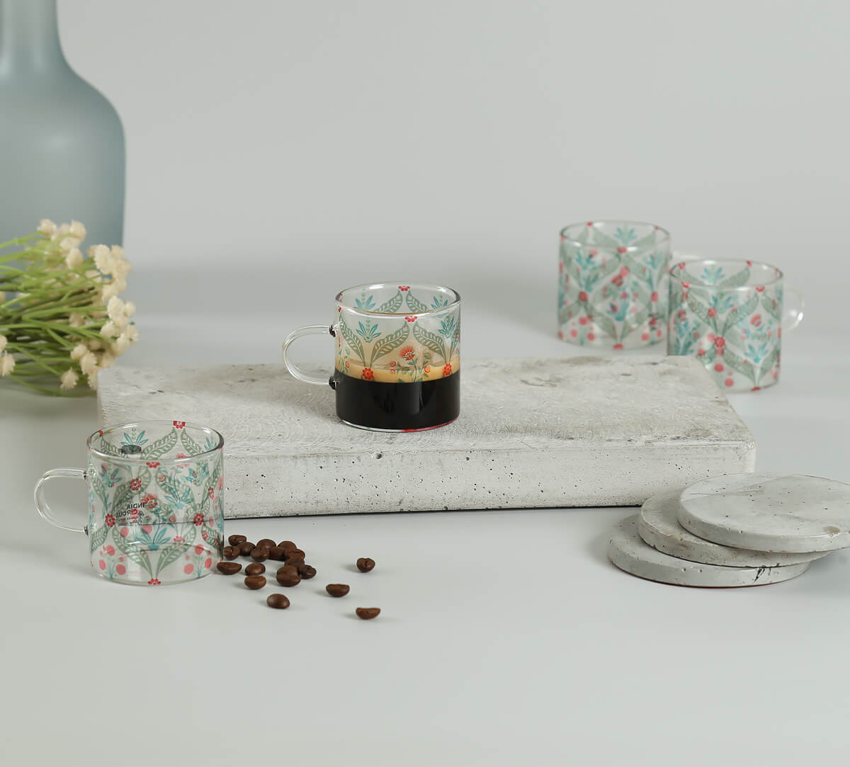 India Circus Blooming Dahlia Glass Espresso Mug Set Of 4