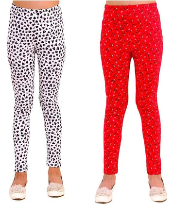Kids Cave Pack of 2 Girls Cotton Blend Leggings ( White )