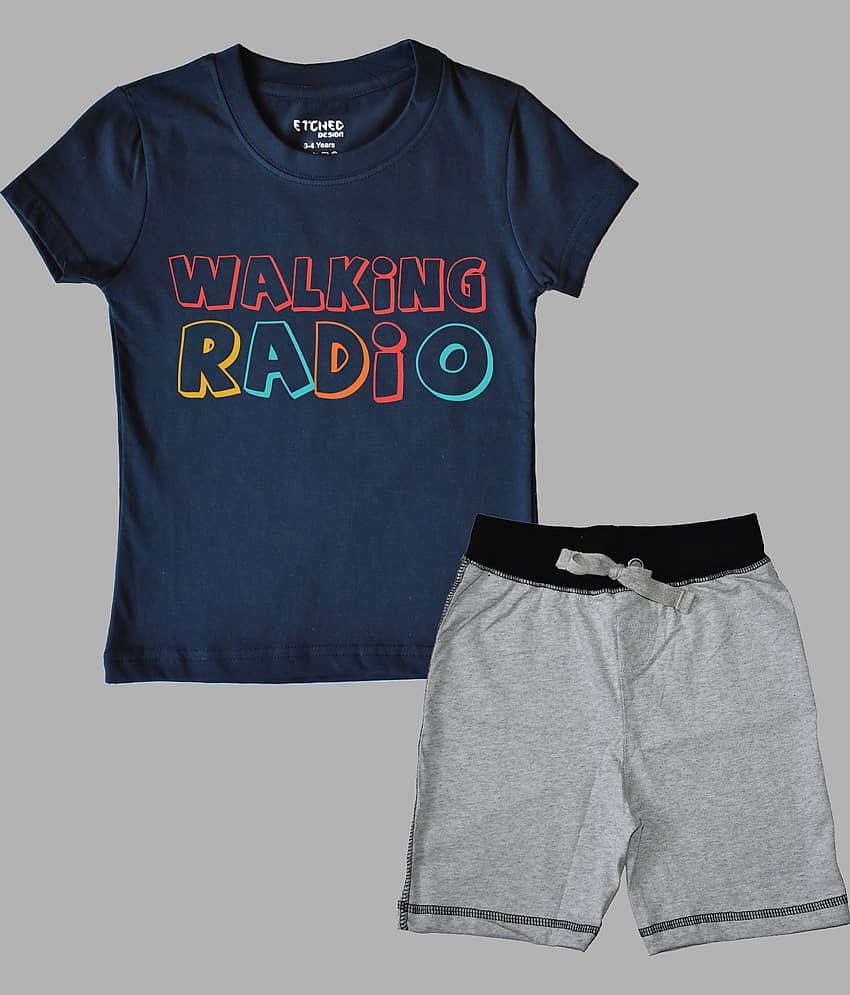 ETCHED DESIGN Pack of 1 Boys Cotton T-Shirt & Shorts Set ( Multicolor )