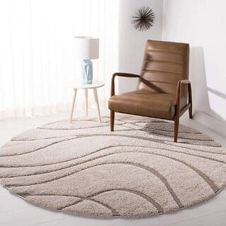 GALLERY HOME Silky Smooth Anti-Skid Shaggy Round Carpet with 2 inch Thickness (5 x 5 Round, Beige Ivory H5)